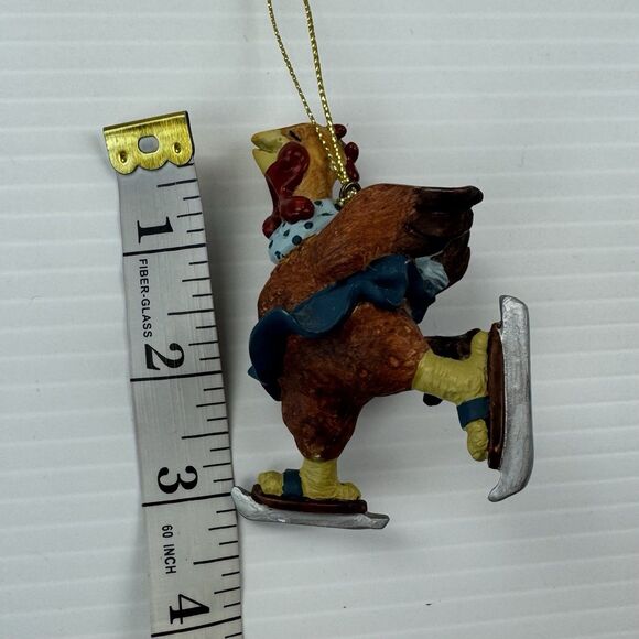 Folk Art Rooster Ice Skating Christmas Ornament Country Rustic Chicken - Picture 6 of 9
